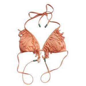 H&M Coral Orange Fringe Festival Beaded Triangle Bikini Swimsuit Top